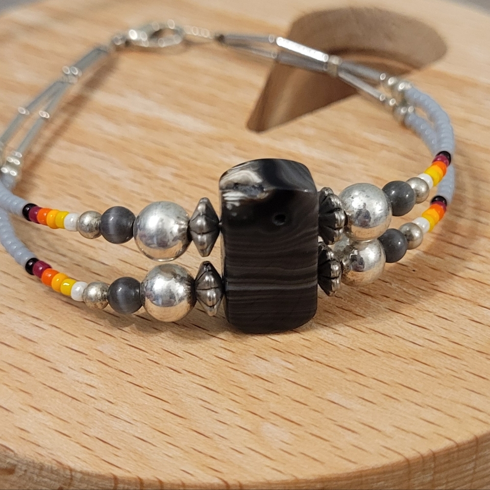 Elegant Handmade Black and Silver Beaded Bracelet
